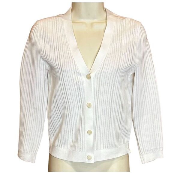 Theory Cotton Blend Cropped Shrunken Cardigan in Ivory NWT Size Petite - Picture 4 of 8